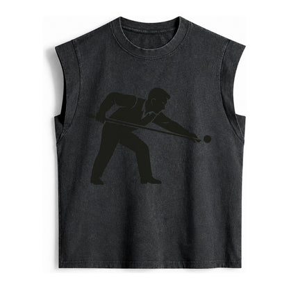 Pool Player Lining Up Shot Vintage Washed Tank – Black