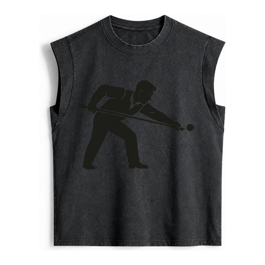Pool Player Lining Up Shot Vintage Washed Tank – Black