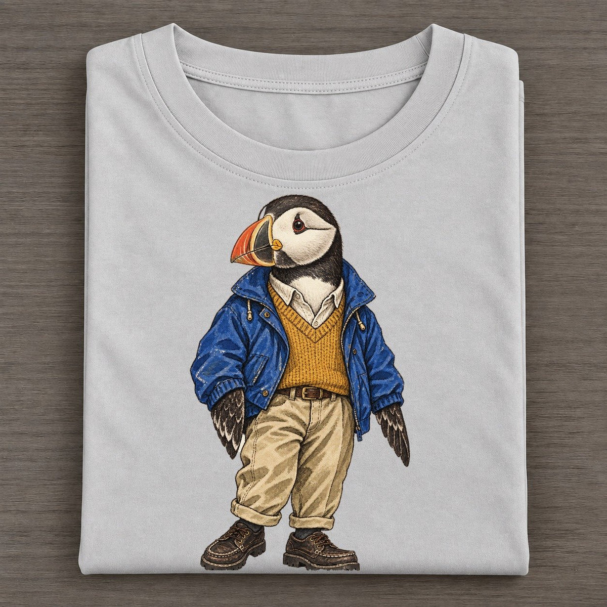 Atlantic Puffin Wardrobe Portrait Wild Wardrobe Portraits Classic T-shirt – Grey