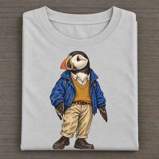Atlantic Puffin Wardrobe Portrait Wild Wardrobe Portraits Classic T-shirt – Grey