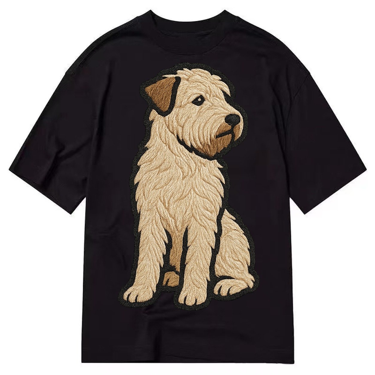 Soft Coated Wheaten Terrier Light Tan Flowing Coat Embroider Classic T-shirt – Black