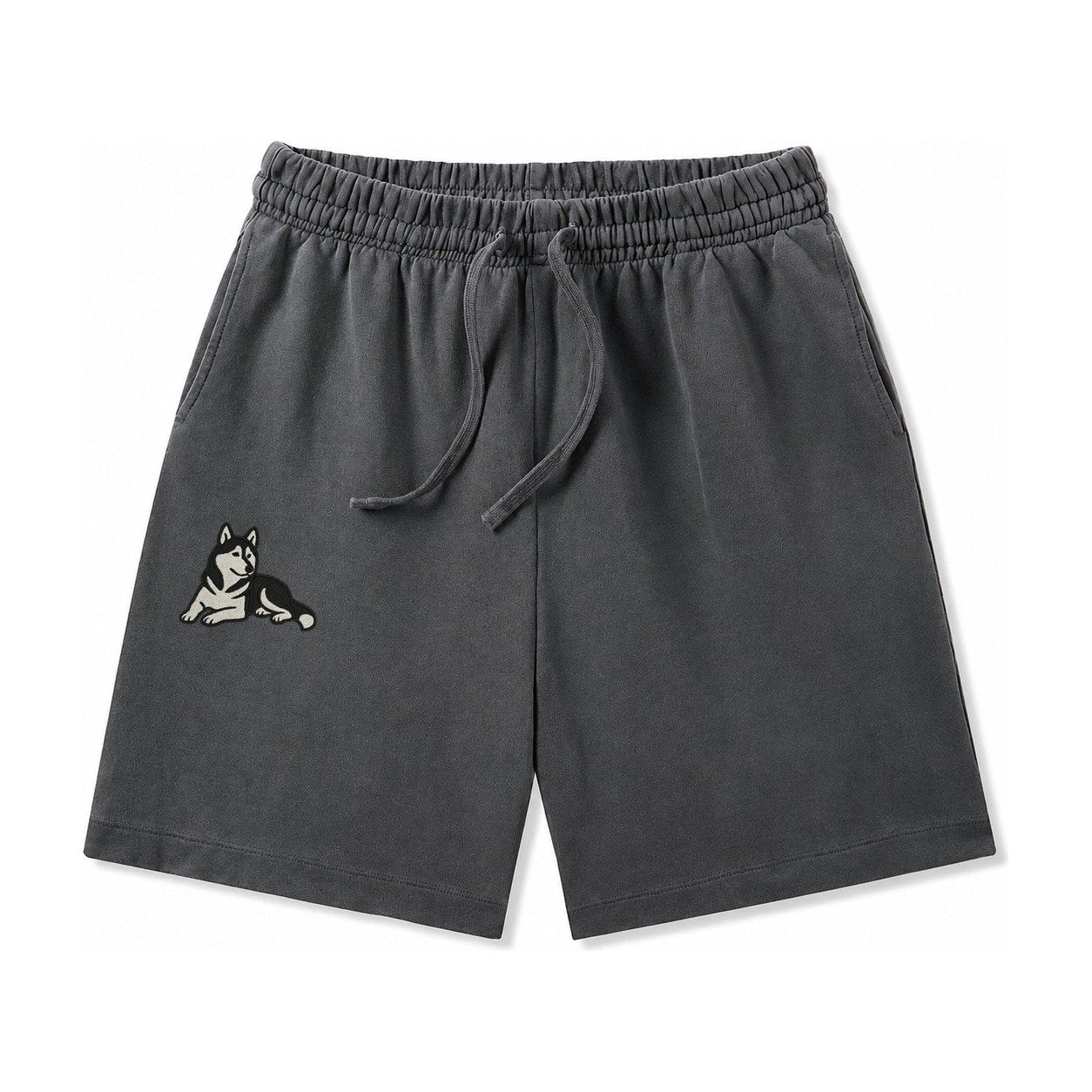 Siberian Husky Black And White Relaxed Lying Down With Head Washed Shorts – Dark Gray