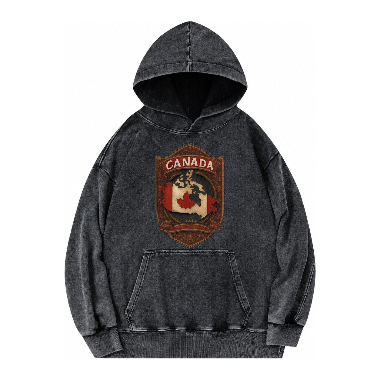 Canada Map Vintage Washed Hoodie – Black