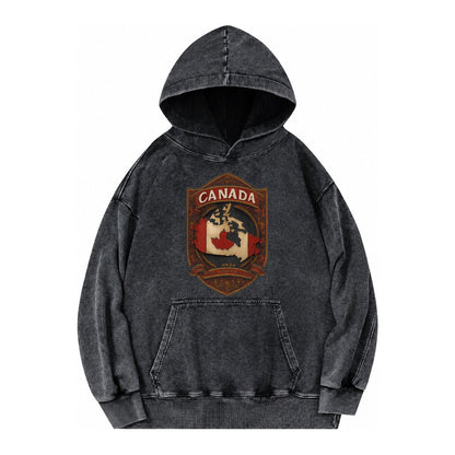 Canada Map Vintage Washed Hoodie – Black