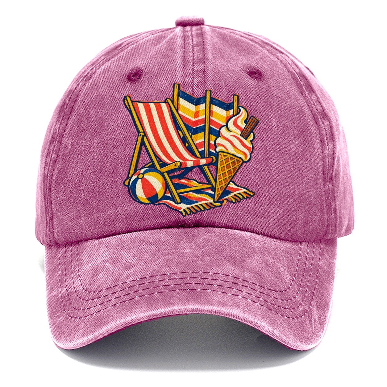 British Seaside Deckchair Windbreak And Ice Cream Uk Culture Heritage Classic Cap – Dusty Rose