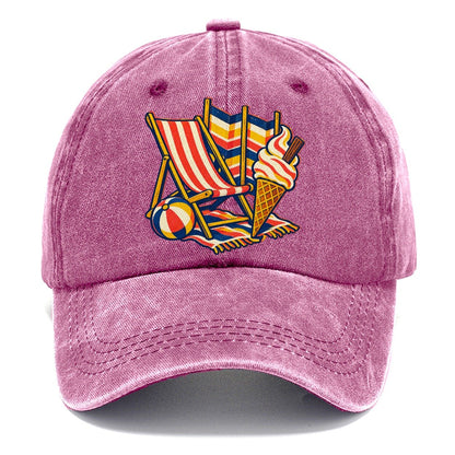 British Seaside Deckchair Windbreak And Ice Cream Uk Culture Heritage Classic Cap – Dusty Rose