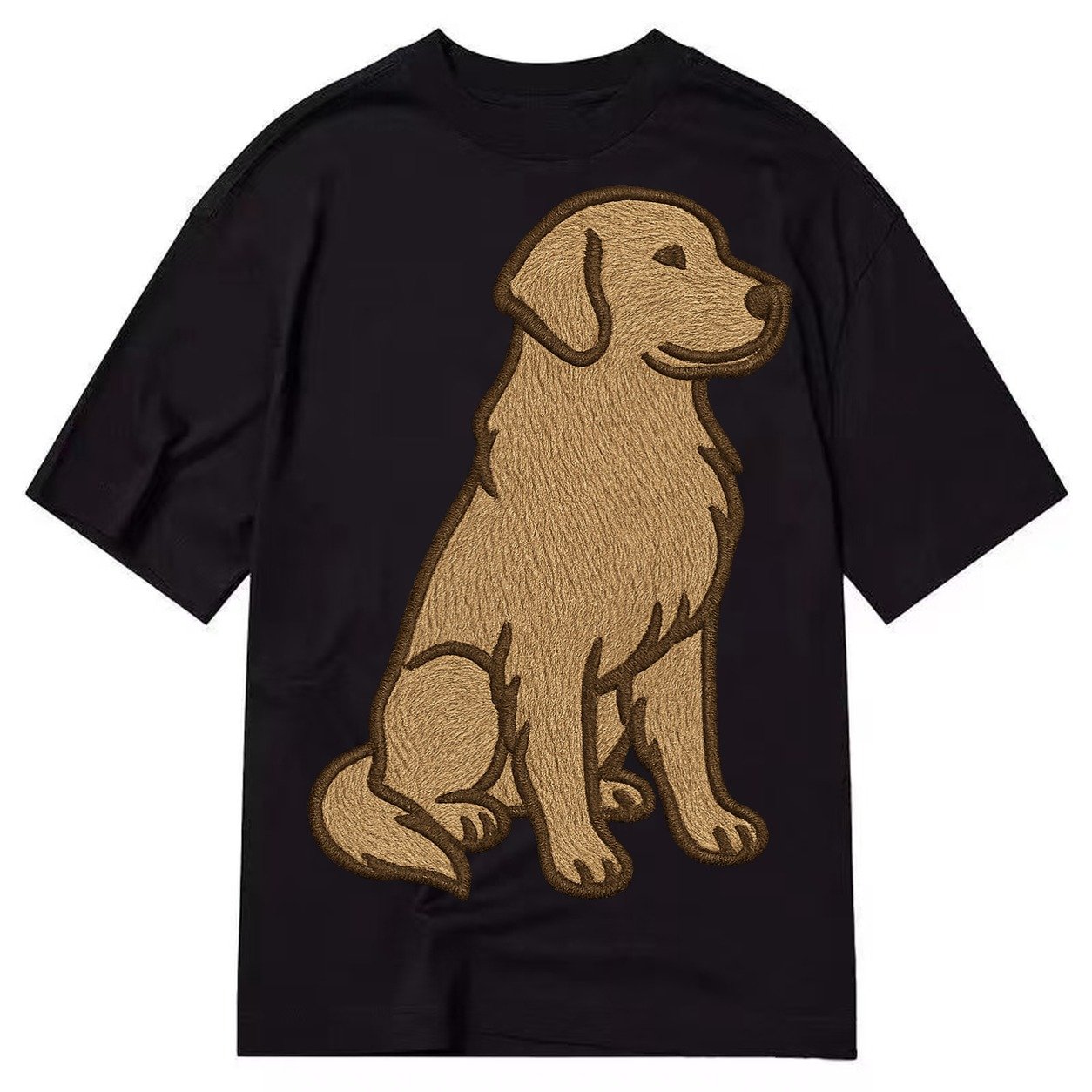 Golden Retriever Classic Golden Embroidered Sitting Pose Classic T-shirt – Black
