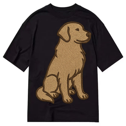 Golden Retriever Classic Golden Embroidered Sitting Pose Classic T-shirt – Black