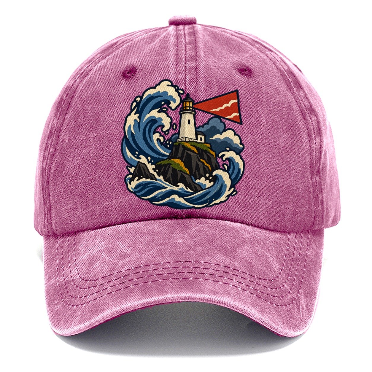 Hebridean Lighthouse And Storm Wave Uk Culture Heritage Classic Cap – Dusty Rose