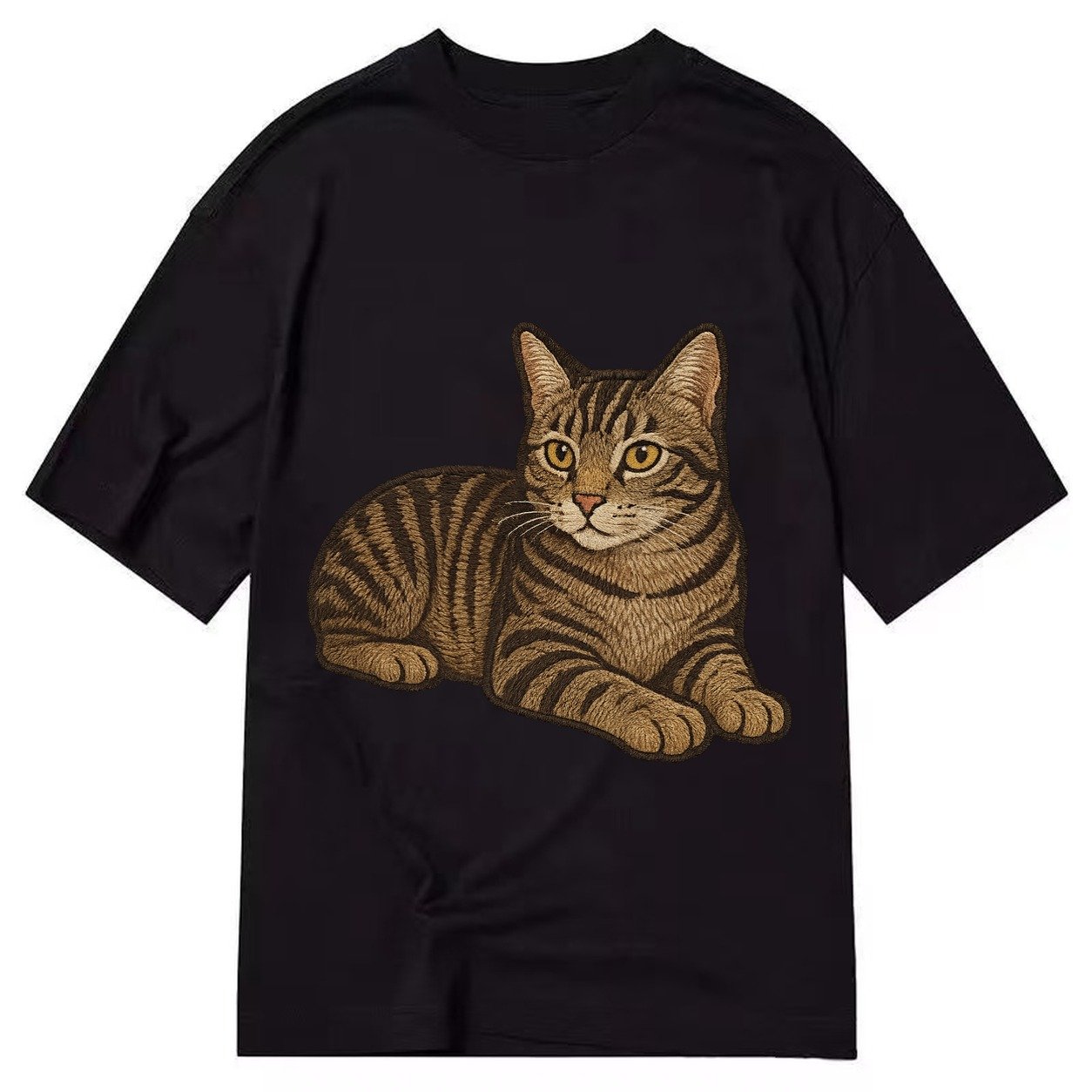Manx Tailless Round Rump Relaxed Lying Down With Head Up Emb Classic T-shirt – Black