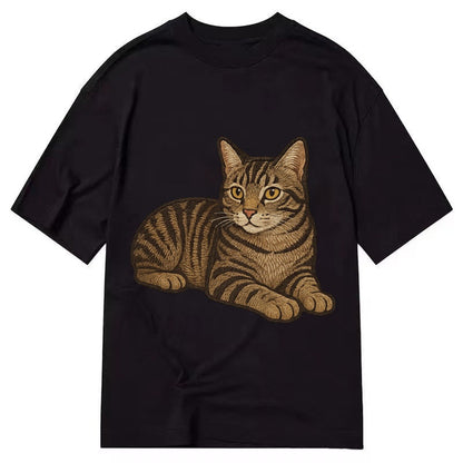 Manx Tailless Round Rump Relaxed Lying Down With Head Up Emb Classic T-shirt – Black