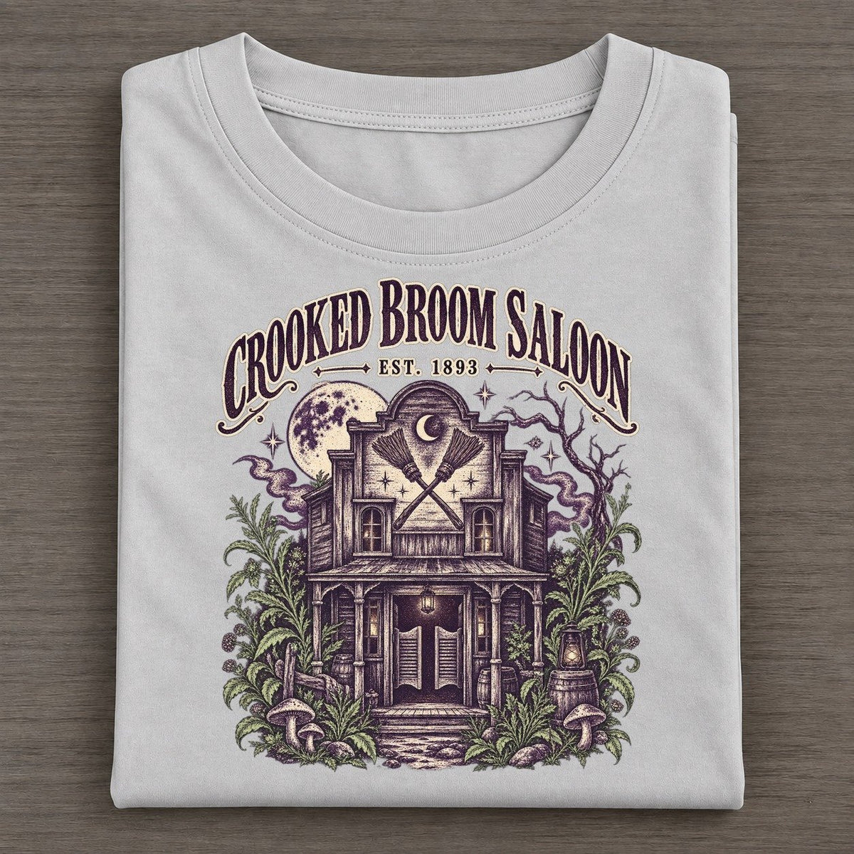 Crooked Broom Saloon Midnight Haunt Classic T-shirt – Grey