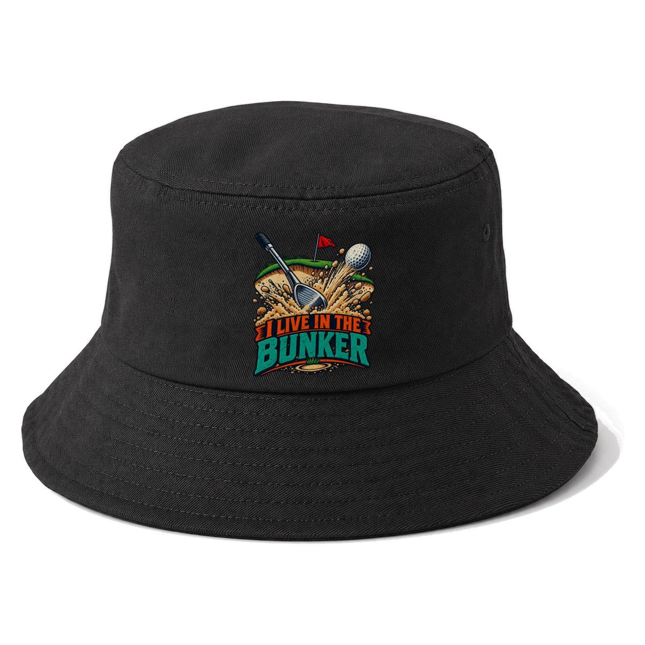 I Live In The Bunker Golf Life Bucket Hat – Black