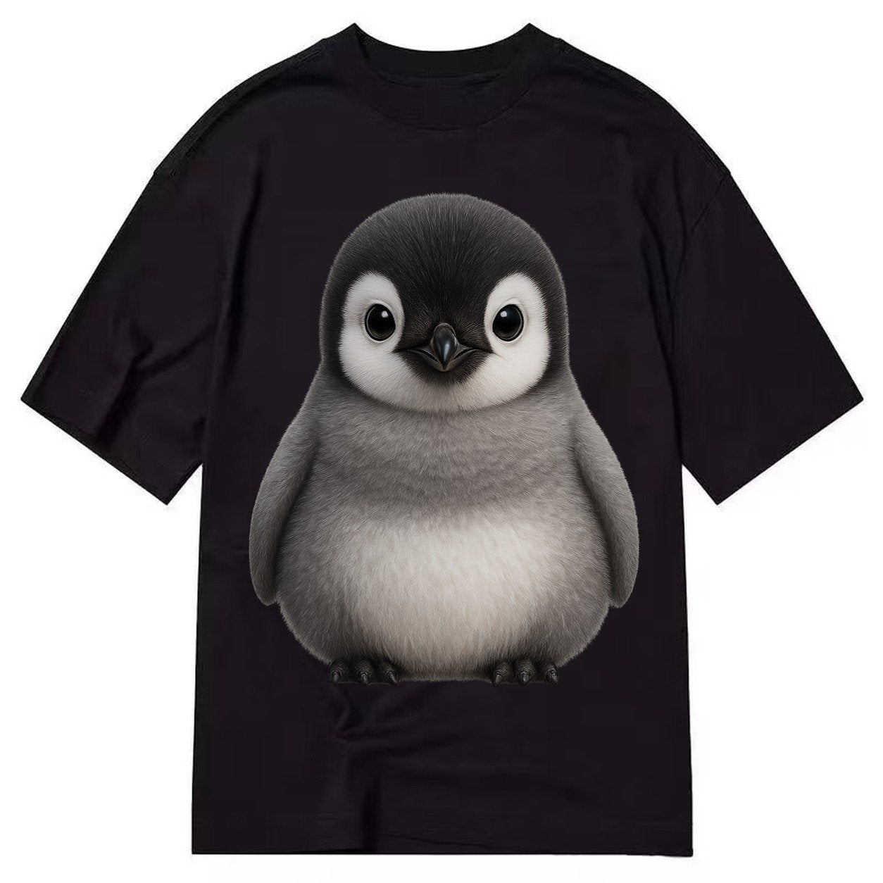 Baby Adelie Penguin Black And White Round Body Curious Eyes Classic T-shirt – Black