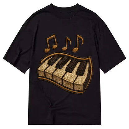 Piano Keys Ivory And Ebony Keys With Music Notes Classic T-shirt – Black