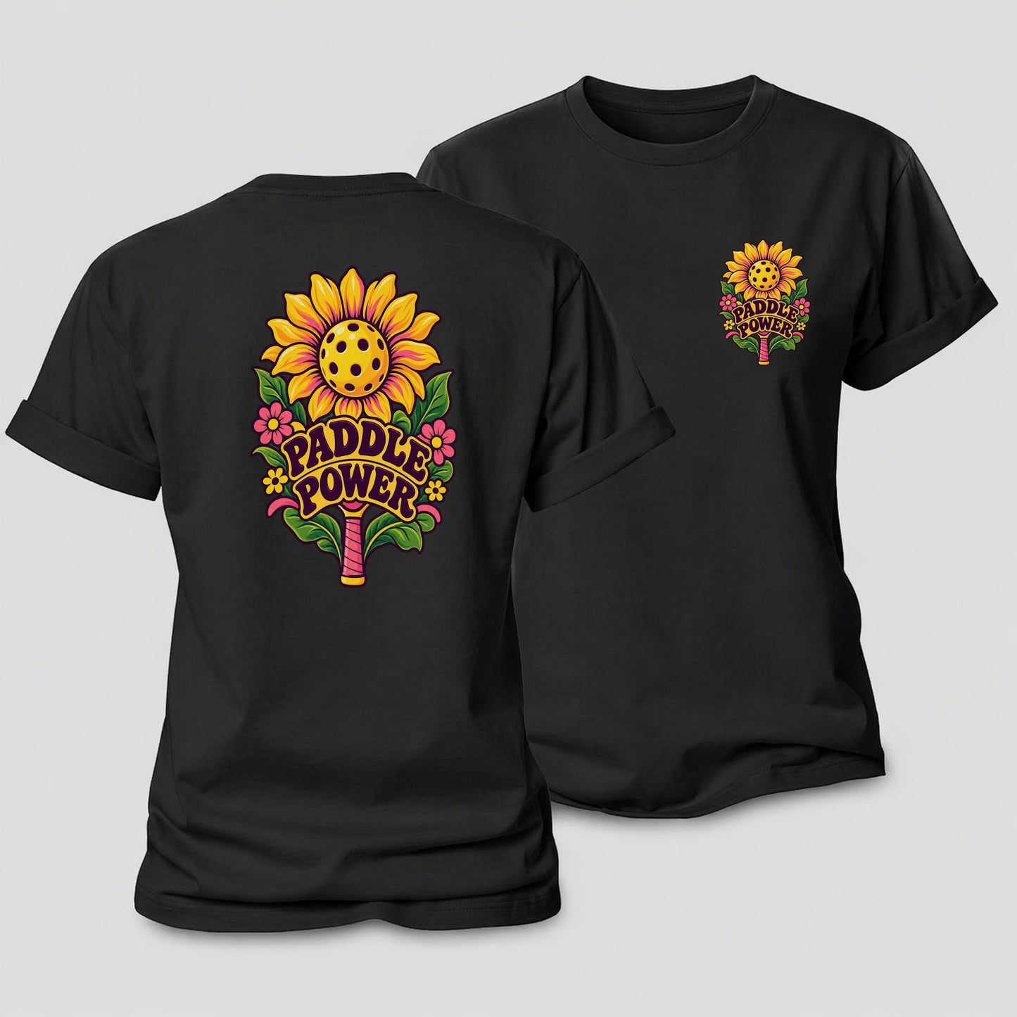 Sunflower Paddle Power Pickleball Life Women's Cotton T-Shirt – Black