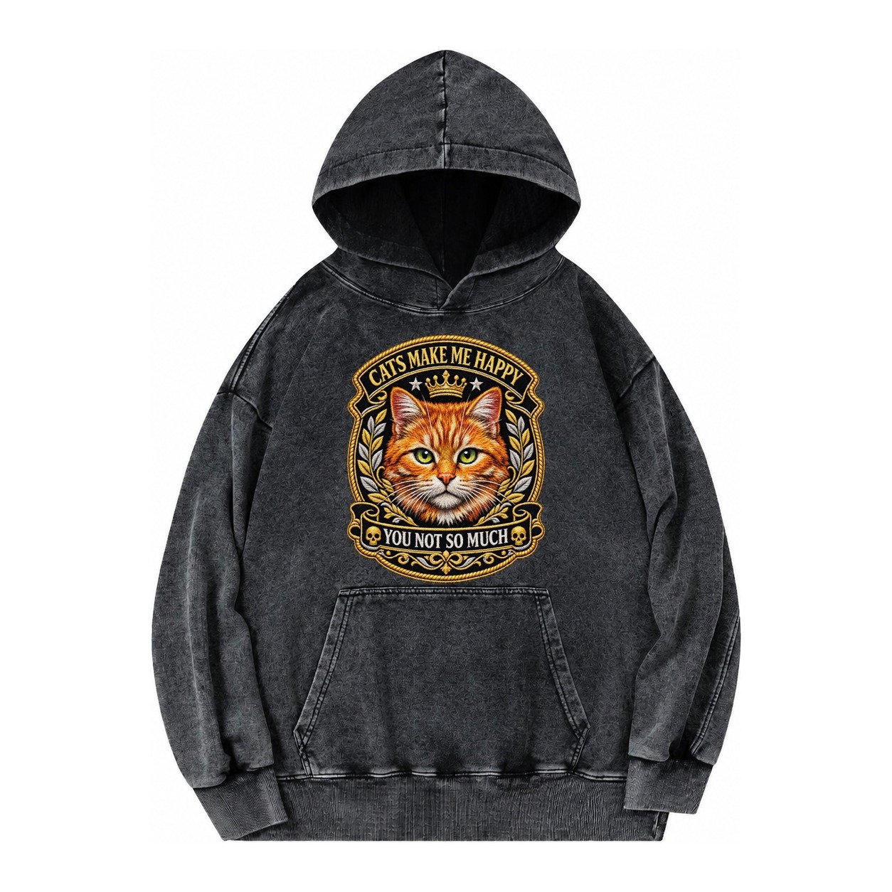 Cats Make Me Happy You Not So Much Cat Face In Orange Cat Pr Vintage Washed Hoodie – Black