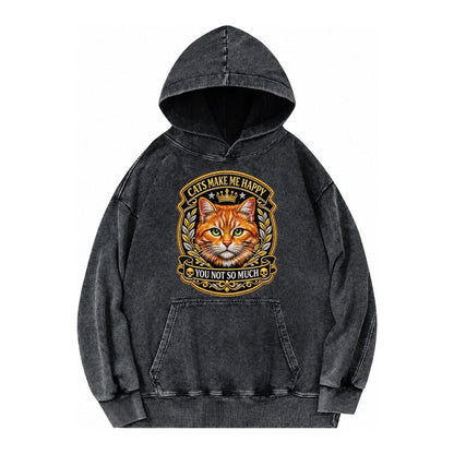 Cats Make Me Happy You Not So Much Cat Face In Orange Cat Pr Vintage Washed Hoodie – Black