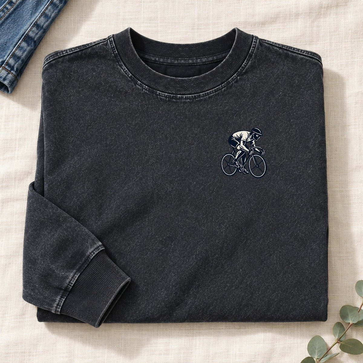 Sprint Cyclist Left Chest Washed Long Sleeve T-Shirt – Black