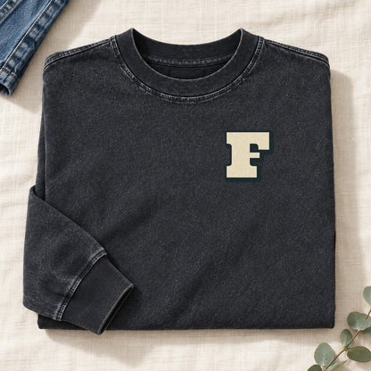 Initial F Left Chest Washed Long Sleeve T-Shirt – Black