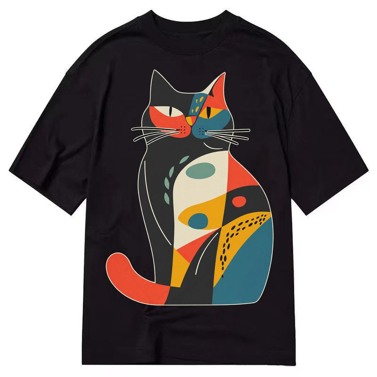 Abstract Elegance Colorful Cat Classic T-shirt – Black