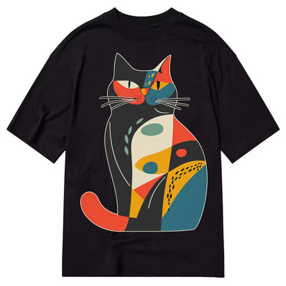 Abstract Elegance Colorful Cat Classic T-shirt – Black