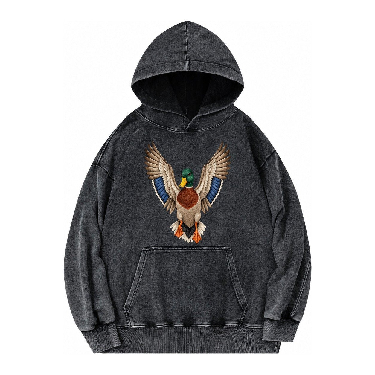 Mallard Majesty Vintage Washed Hoodie – Black