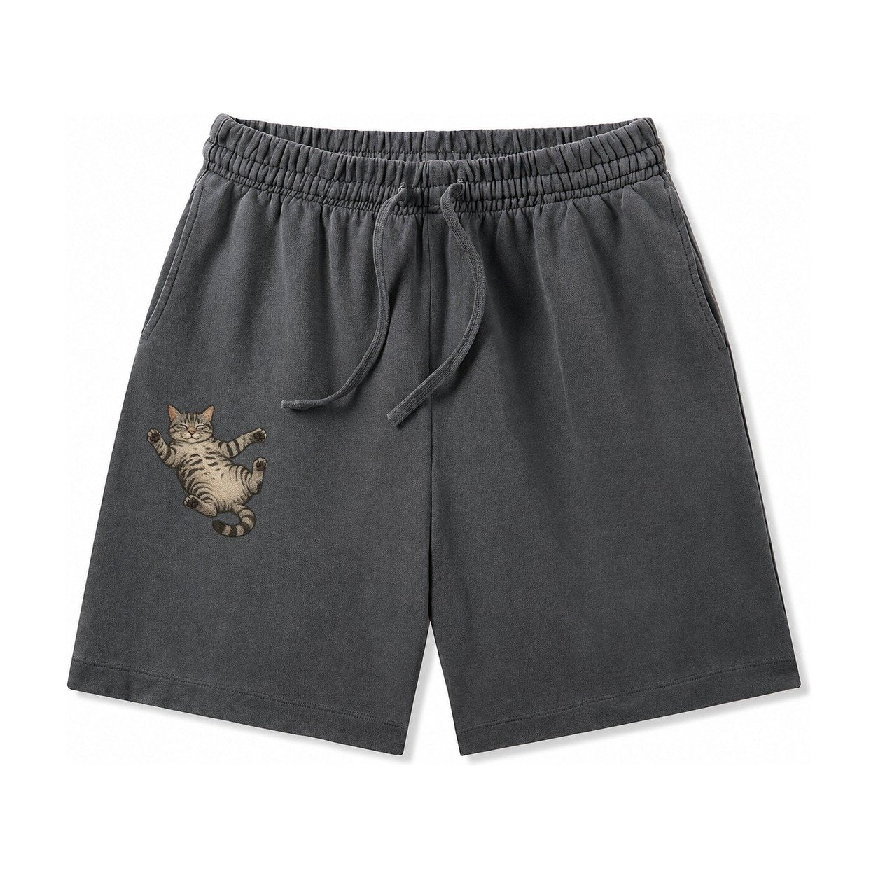 American Shorthair Silver Tabby Classic Pattern Fully Relaxe Washed Shorts – Dark Gray