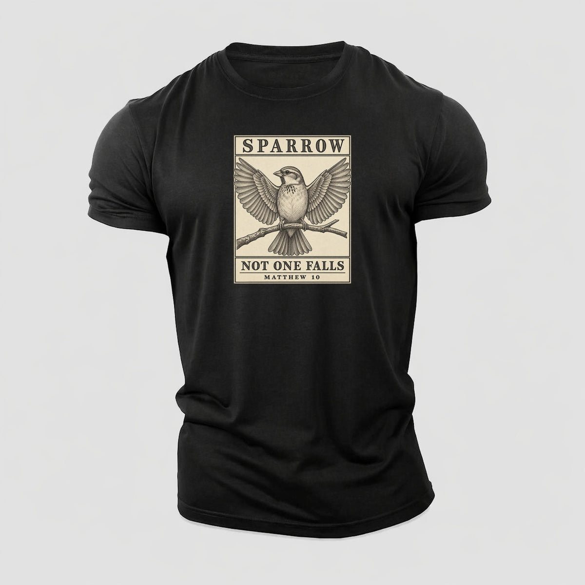 Sparrow Specimen Plate Creature Canticle Cotton T-Shirt – Black