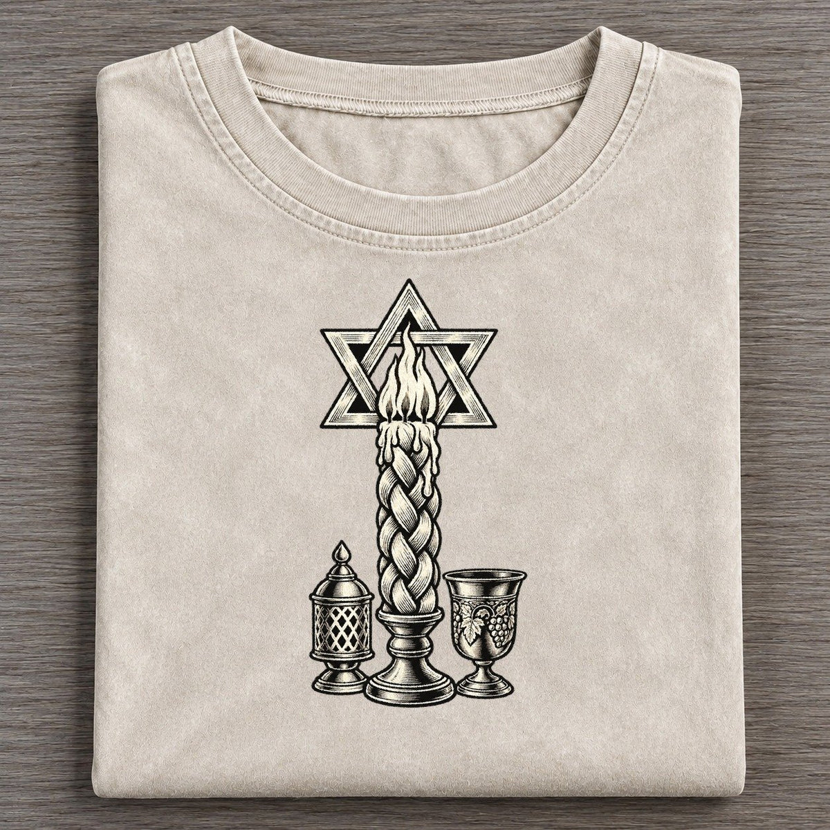 Jewish Havdalah Flame World Faiths Ink Figures Vintage T-shirt – Off White