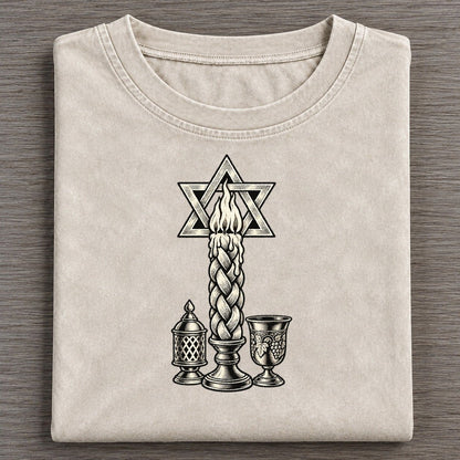 Jewish Havdalah Flame World Faiths Ink Figures Vintage T-shirt – Off White