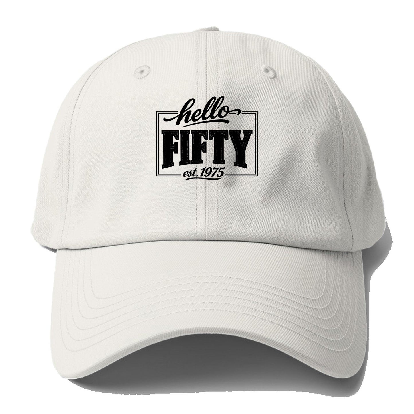 Hello Fifty Est 1975 Baseball Cap – Off White
