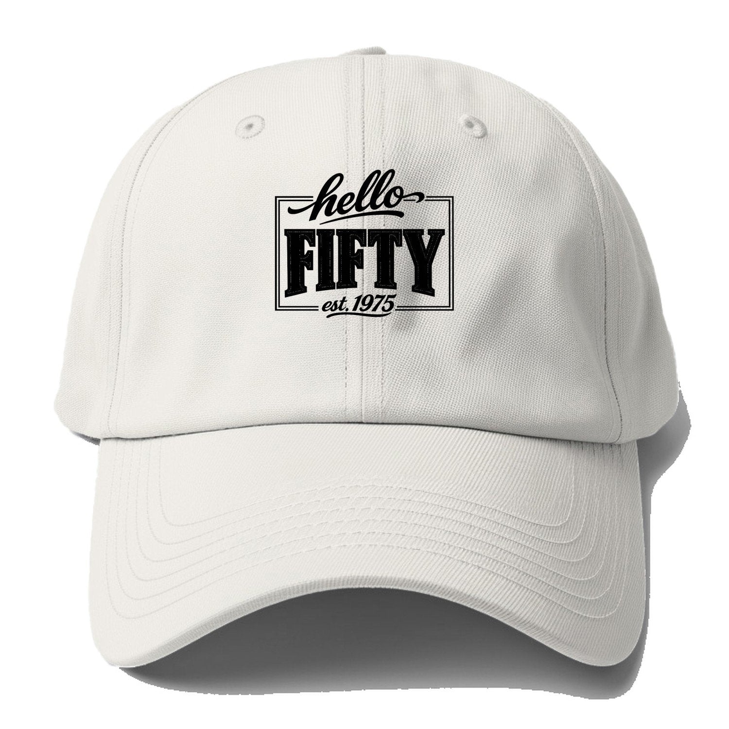Hello Fifty Est 1975 Baseball Cap – Off White