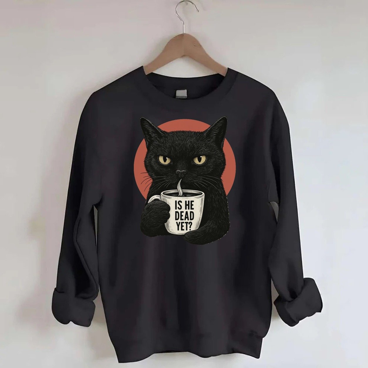 Is He Dead Yet Cat Crewneck Sweatshirt – Black