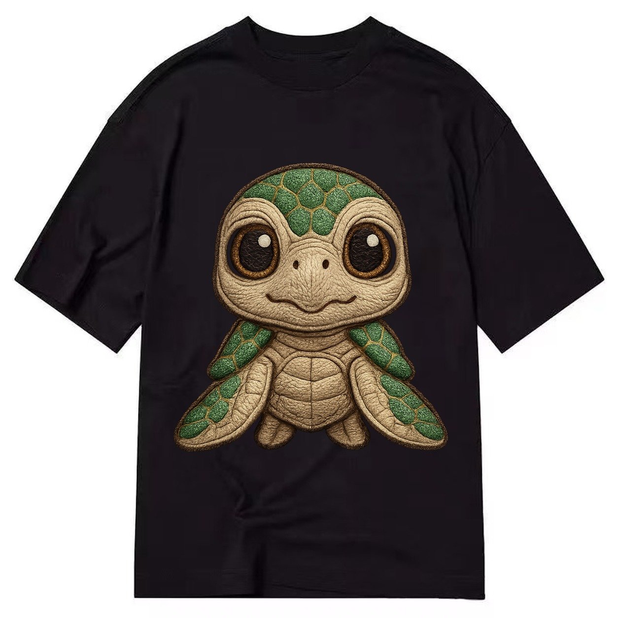 Baby Green Sea Turtle Emerald Shell Large Innocent Brown Eye Classic T-shirt – Black