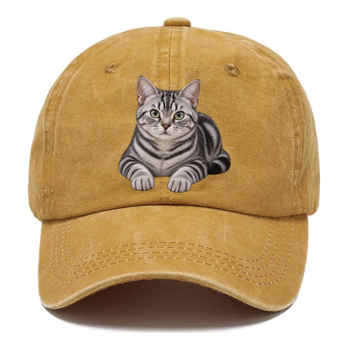 American Shorthair Reclining Paws Forward Realistic Cat Portrait Classic Cap – Golden Harvest