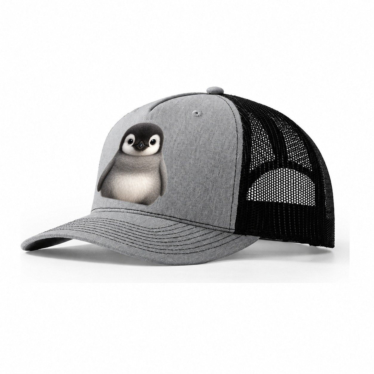 Baby Adelie Penguin Black And White Round Body Curious Eyes Trucker Hat – Sport Grey-Black
