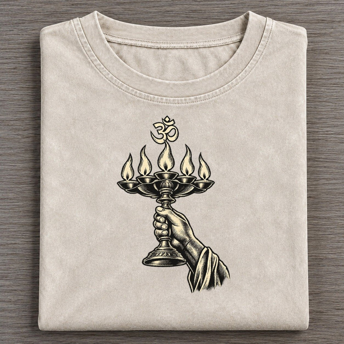 Hindu Aarti Lamp World Faiths Ink Figures Vintage T-shirt – Off White