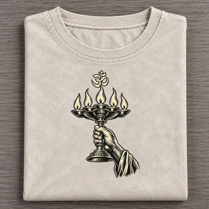 Hindu Aarti Lamp World Faiths Ink Figures Vintage T-shirt – Off White
