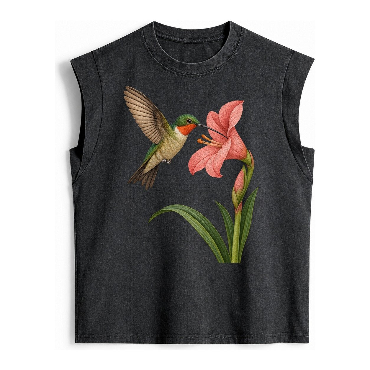 Hummingbird Haven Vintage Washed Tank – Black