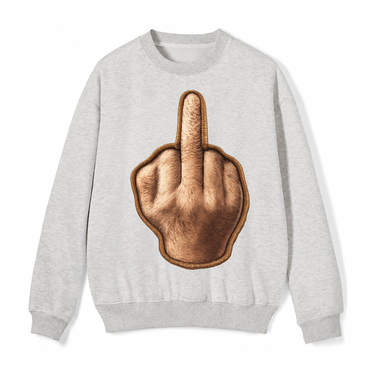 Middle Finger Hand Gesture In Skin Tone Attitude Fleece Sweatshirt – Light Gray