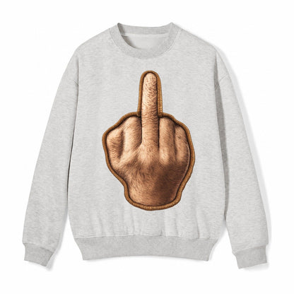 Middle Finger Hand Gesture In Skin Tone Attitude Fleece Sweatshirt – Light Gray