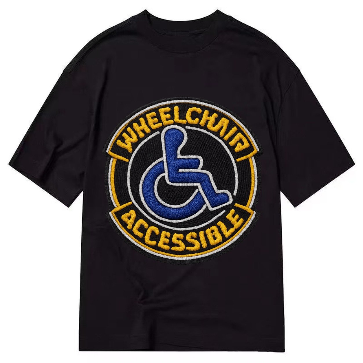 Embroidered Patch Design Wheelchair Accessible Accessibility Classic T-shirt – Black