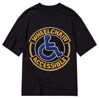 Embroidered Patch Design Wheelchair Accessible Accessibility Classic T-shirt – Black