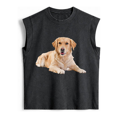 Golden Retriever Laying Dow Vintage Washed Tank – Black