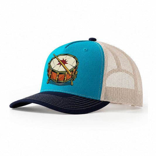 Snare Drum Close Up Trucker Hat – Teal Navy