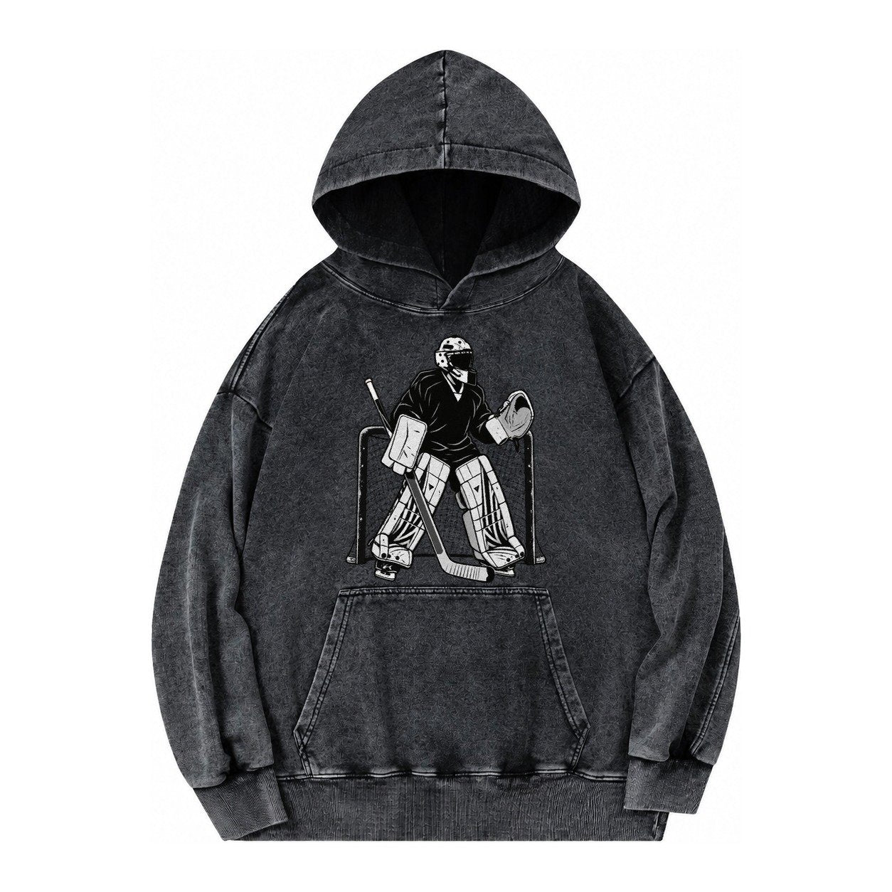 Hockey Goalie Vintage Washed Hoodie – Black