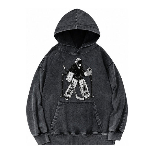 Hockey Goalie Vintage Washed Hoodie – Black