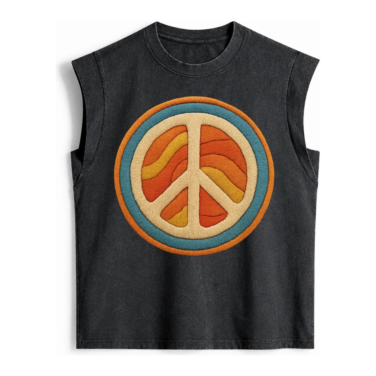 Retro Peace Harmony Vintage Washed Tank – Black