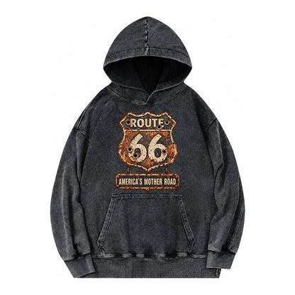 Route 66 Weathered Vintage Washed Hoodie – Black